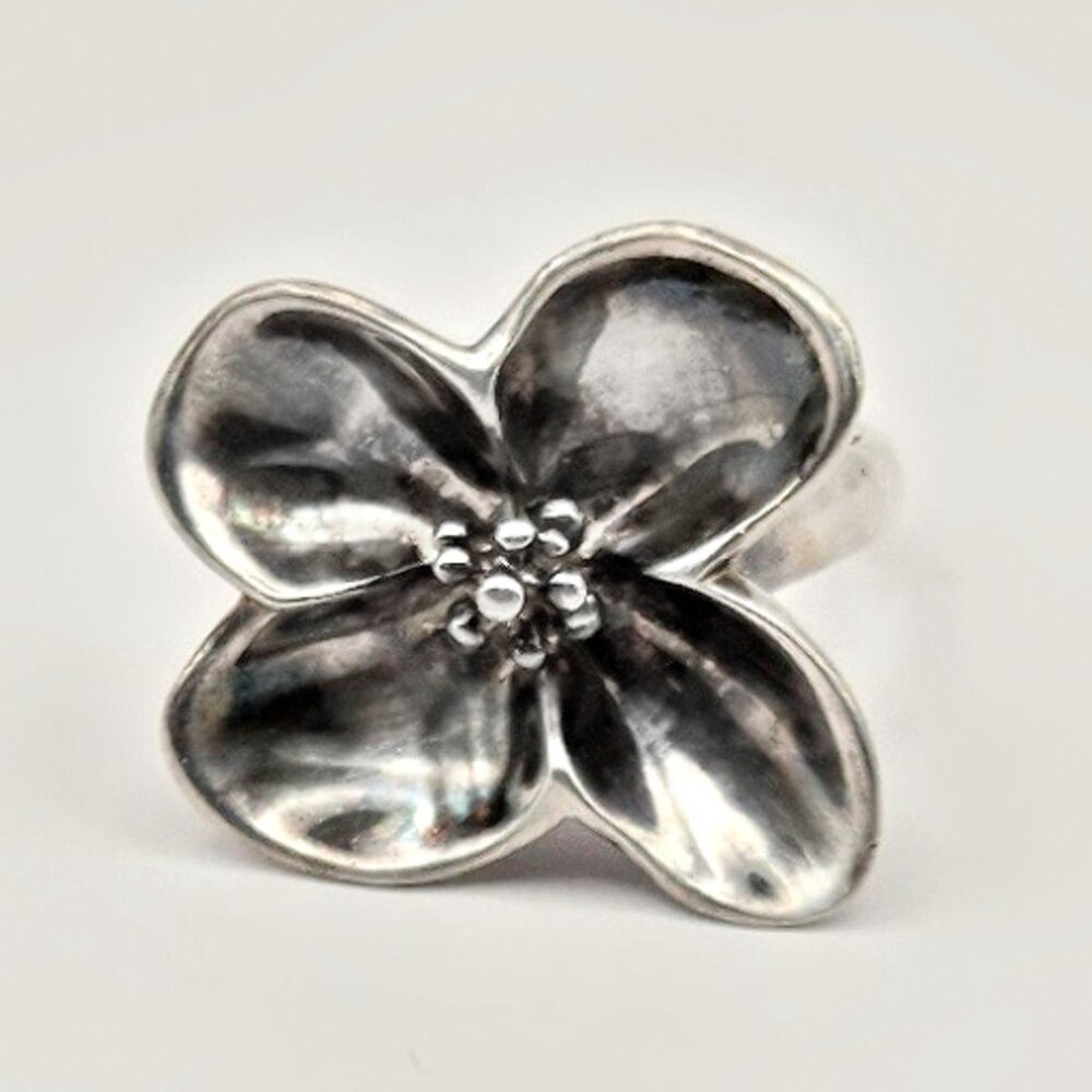 RLM Studio Sterling Silver Dogwood Flower Ring | Size 7.5 Nature Modernist Ring - Picture 2 of 8